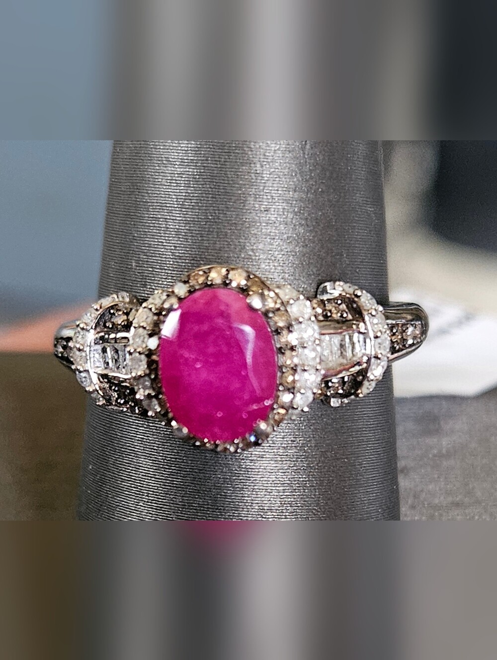 Royal Ruby, Natural Champagne and White Diamond 2.25 ctw Art Deco Ring